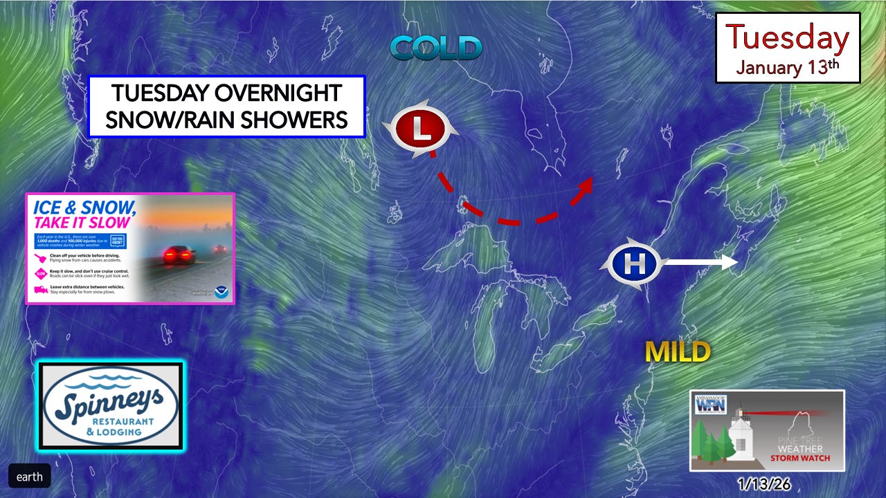 Light snow/rain showers overnight - Pine Tree Weather