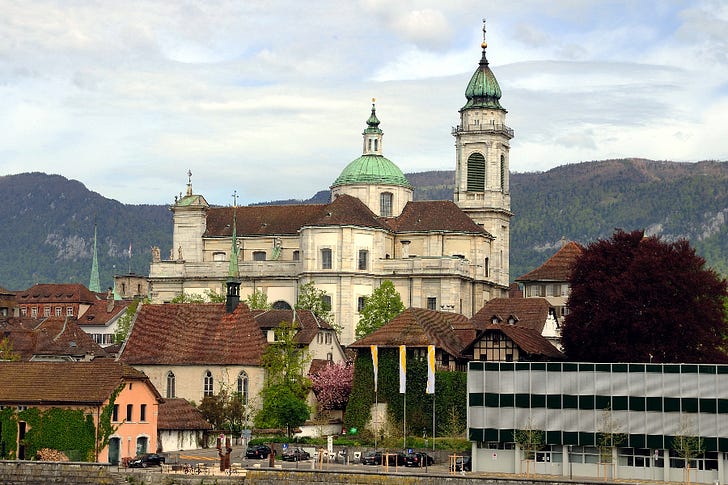 Solothurn Cathedral, the cathedral of the Diocese of Basel, Switzerland. Taxiarchos228 via Wikimedia (CC BY-SA 3.0).