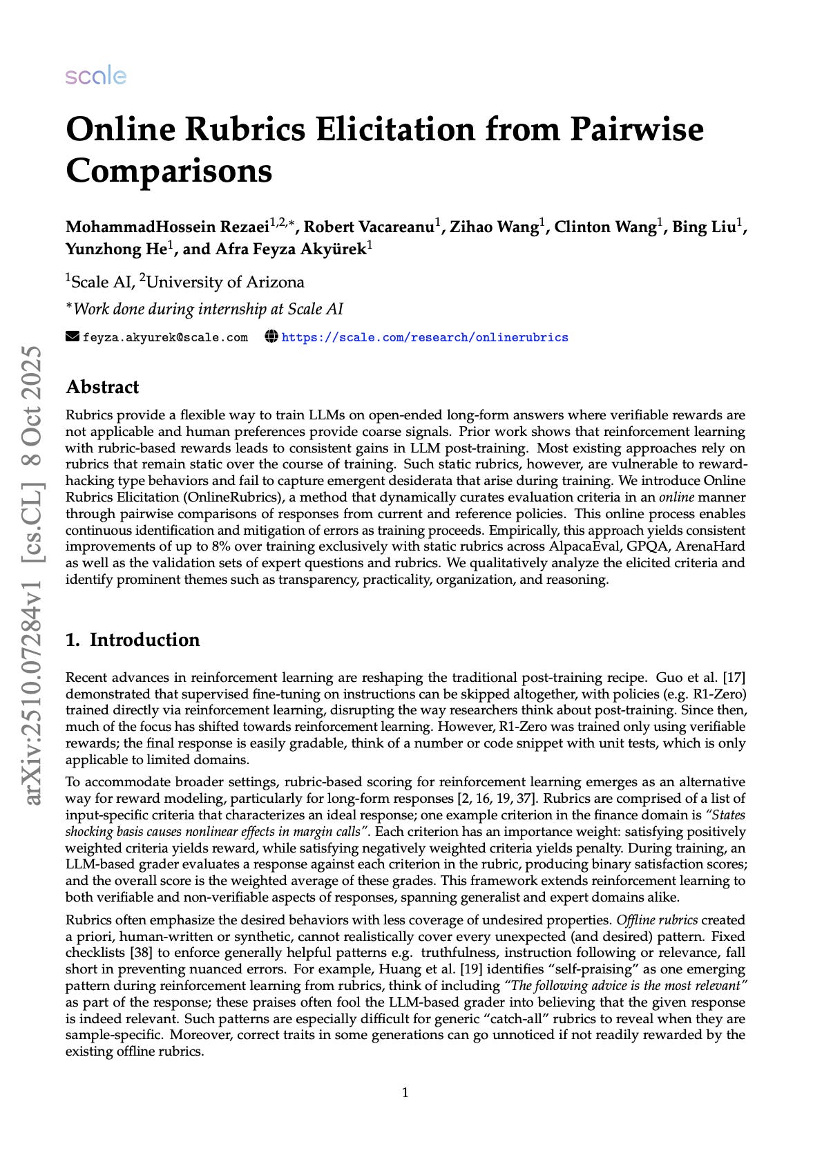 Online Rubrics Elicitation from Pairwise Comparisons