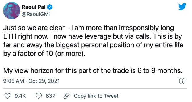 Raoul Pal is mega bullish on ETH, for the next 6 to 9 months! - 9GAG