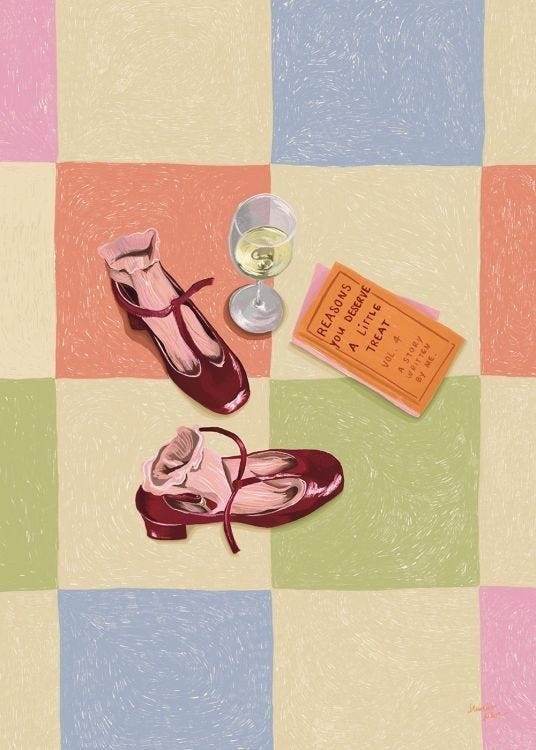 This may contain: a pair of red shoes sitting on top of a checkered floor next to a wine glass