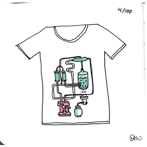 Nine of eighteen tshirt thumbnail sketches.