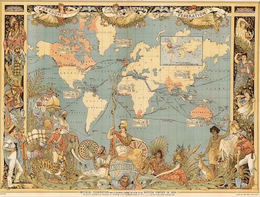 antique map of the 1886 extent Of The British Empire