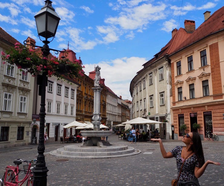 Cindy amazed by another perfect pedestrian area in Ljubljana