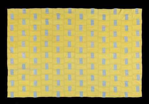 A yellow and blue chequered kente cloth from the Asante/Ashanti empire in what is now modern day Ghana, held in the collections of Yale University Art Gallery
