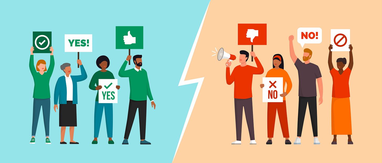Activists choose sides and seek to dominate others with their preferred solution.