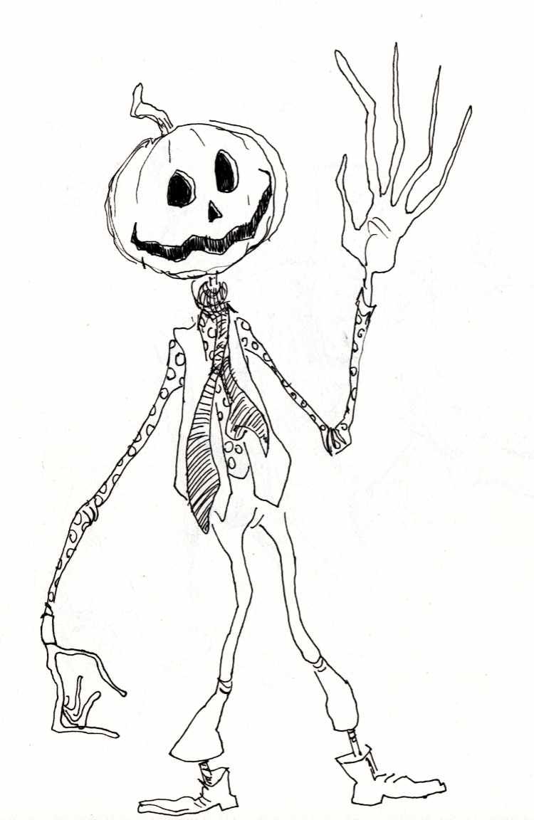 Ink drawing of Jack Pumpkinhead.