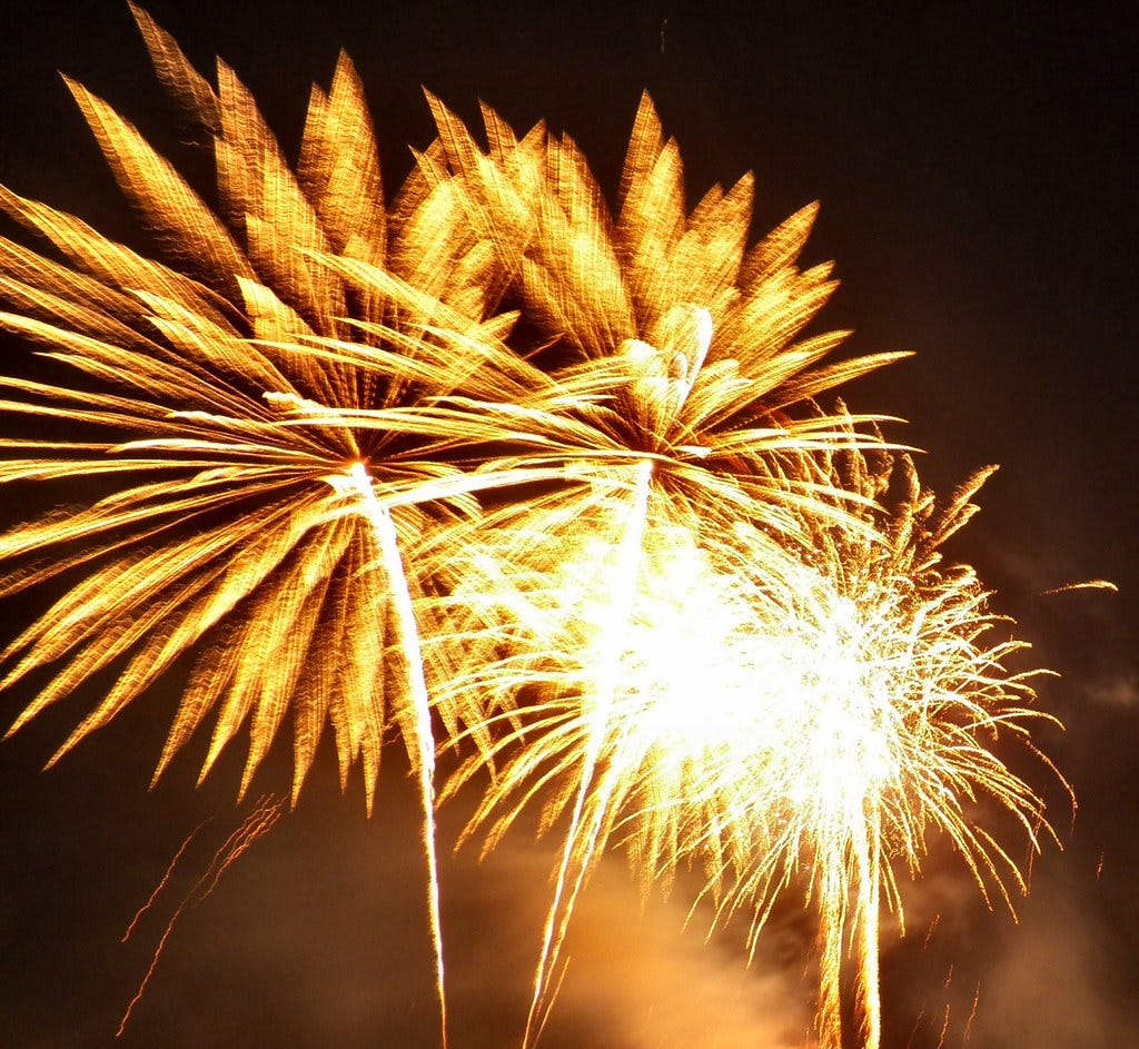 yellow fireworks against a dark night sky "Fire-Works" by Chris Sorge is licensed under CC BY-SA 2.0. 