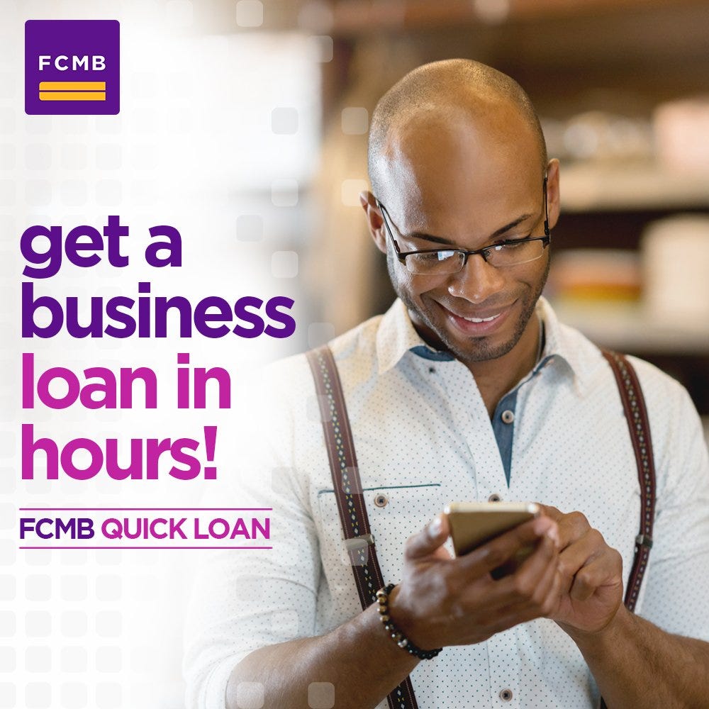 FCMB on Twitter: "Need a quick loan for your business? Get up to N5million  in hours with no collateral. Simply visit https://t.co/jiMXfnnuuT to apply.  #FCMB #MyBankAndI… https://t.co/MgOGN5W3m4"