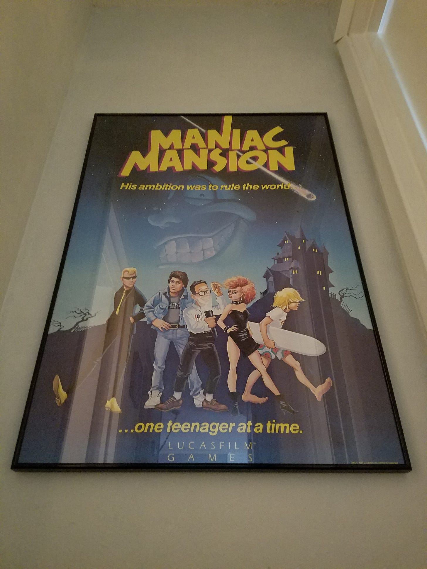Maniac Mansion poster, framed Maniac Mansion poster, framed