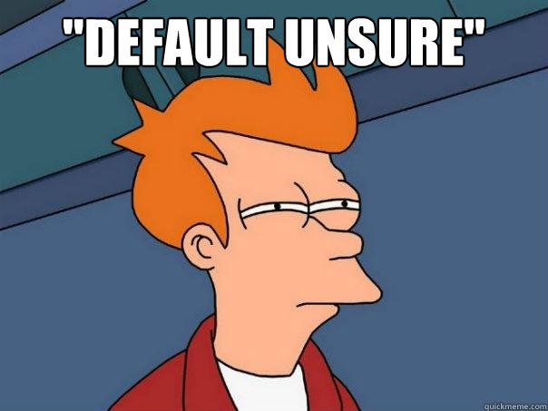 A simpson squinting his eyes with rough hair thinking "unsure is default"