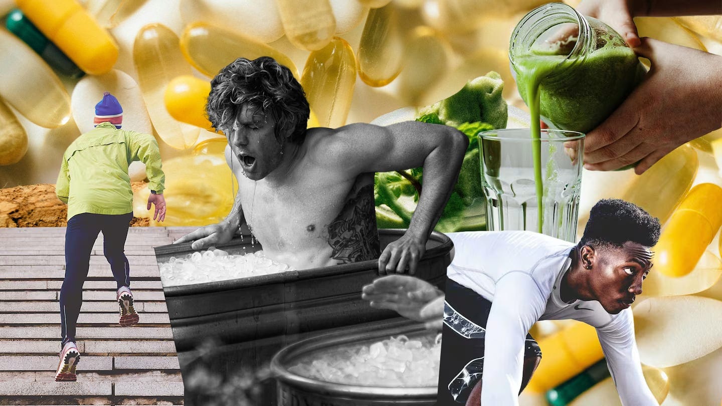 A collage of men engaged in wellness pursuits.