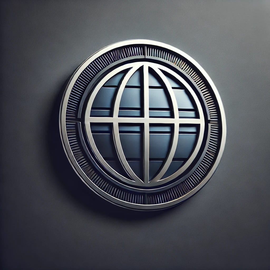 A realistic and powerful corporate logo for 'Globodyne,' a fictional multinational conglomerate involved in media, communications, and technology. The logo should include a modern, stylized globe or circular design symbolizing global influence, with the word 'Globodyne' in a clean, bold, and professional font. Ensure the name is spelled correctly and styled to look like a high-stakes corporation logo. Use a color scheme of dark navy blue, metallic silver, and gray to give a sophisticated and authoritative feel, similar to major finance or tech company logos.