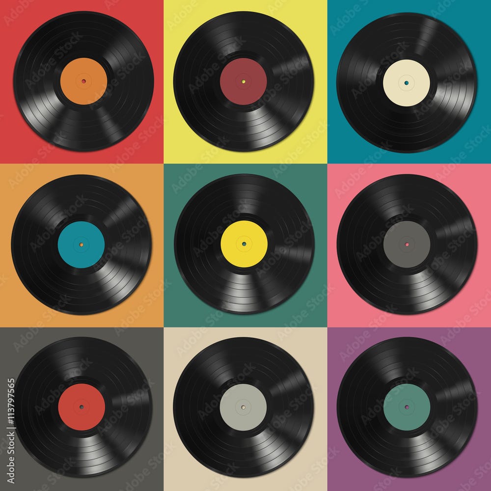 Poster, Print Vinyl records with colorful labels, 40x40 cm