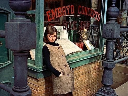 Audrey Hepburn as the "Embryo Bookstore" clerk in Funny Face (1957).