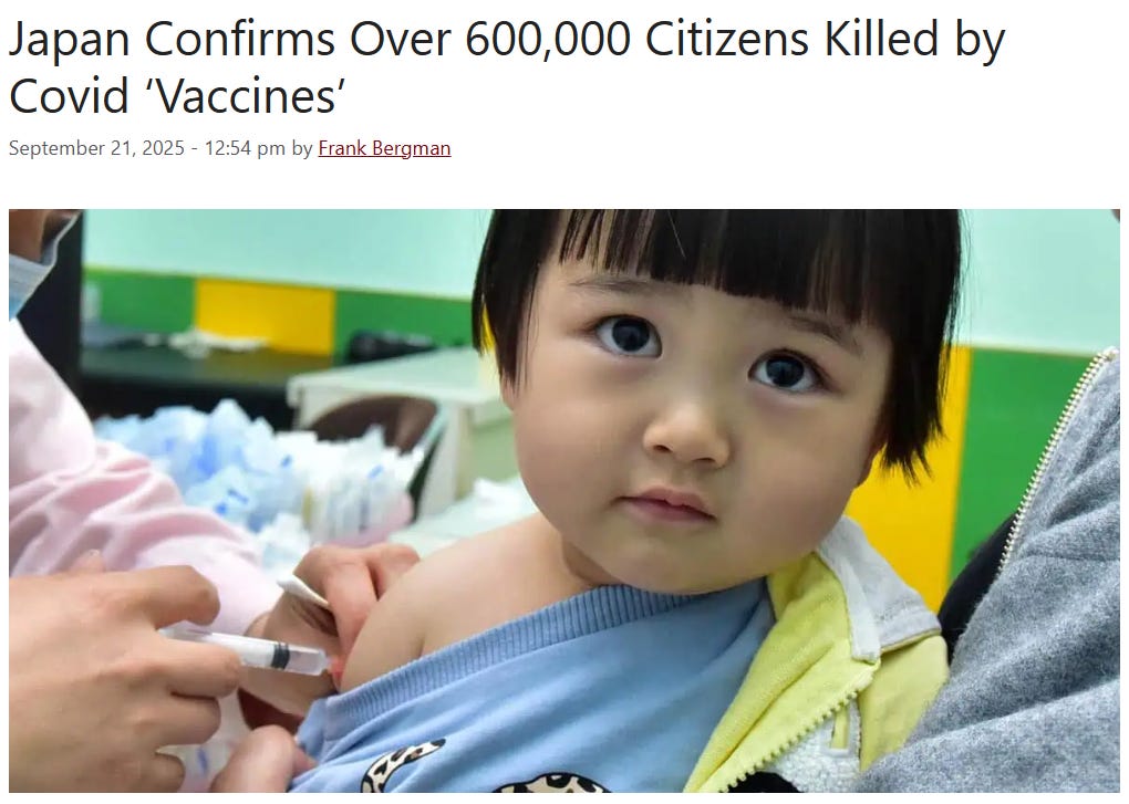 Na Japonskem se pojavljajo trditve o več kot 600.000 smrtih, povezanih s cepivi proti Covid-19
