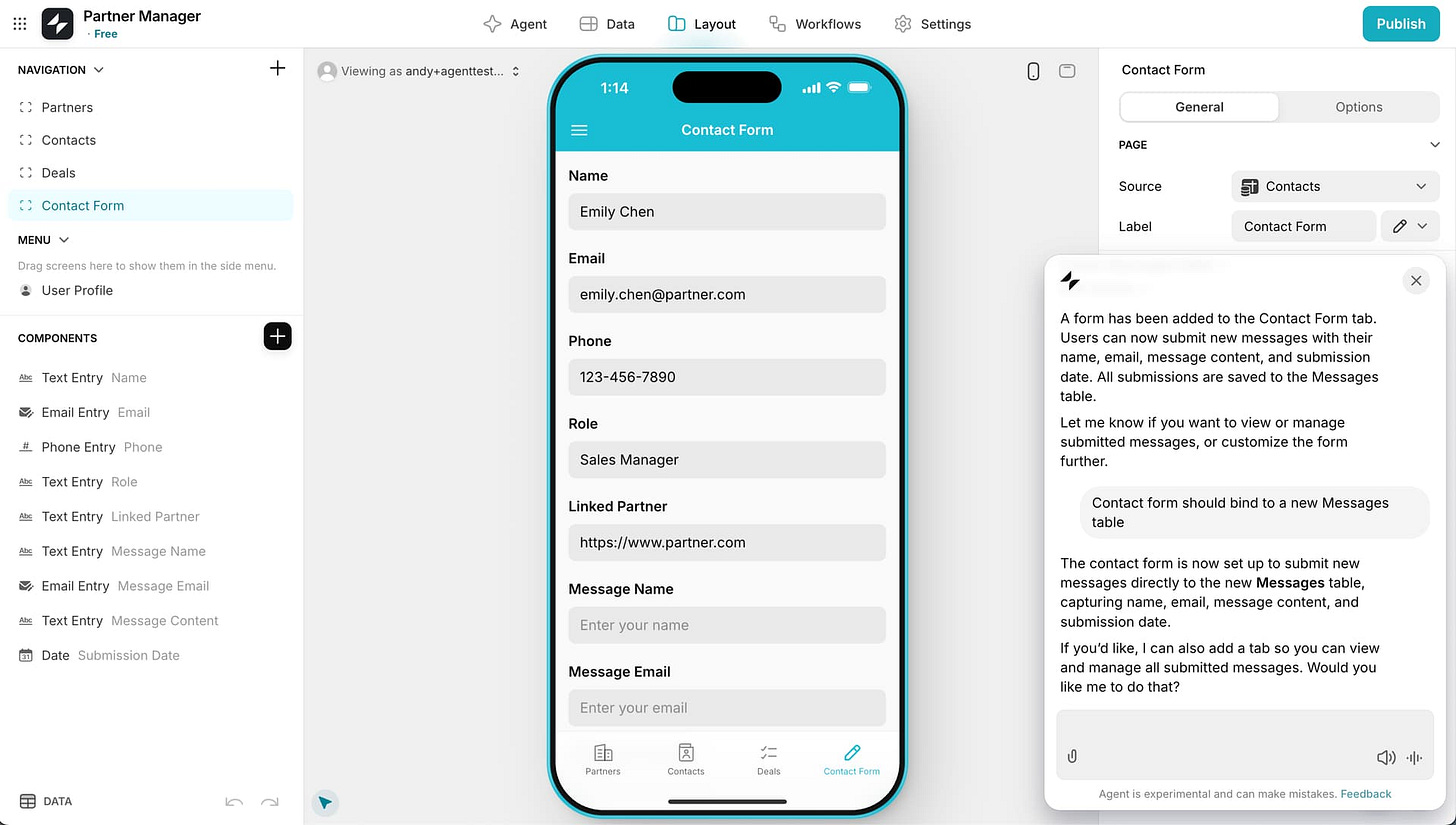 Working on an existing Glide app with Agent Mode