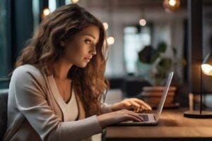 single woman using artificial intelligence to help with her dating app chat with a prospective match