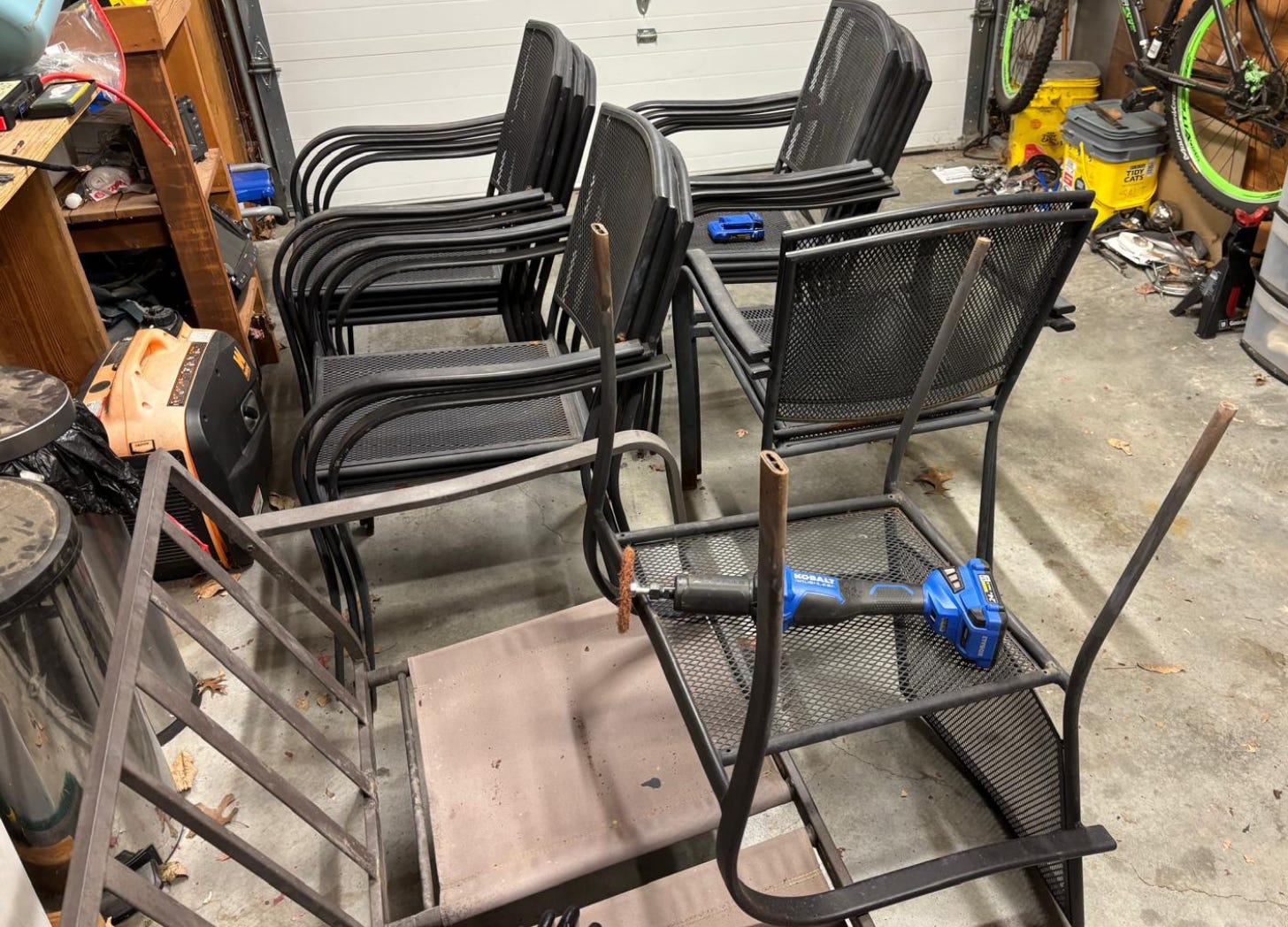 Grinding rust & loose paint from old furniture