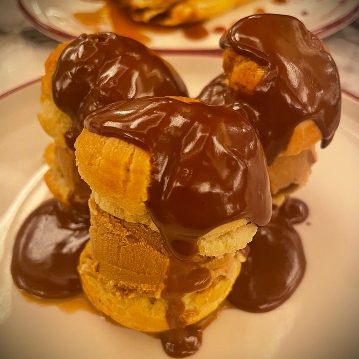 Profiteroles and Brown Sugar Butter Crepes at Brasserie B in Las Vegas, NV