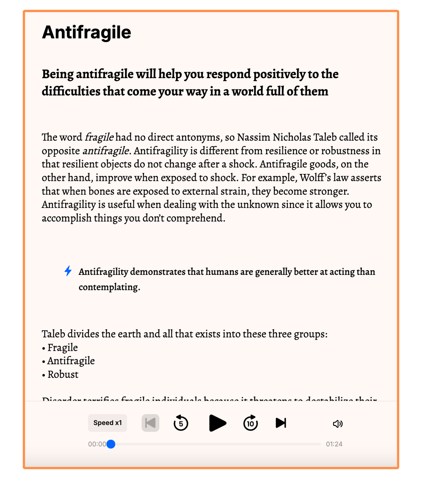 Headway's summary of the book Antifragile (desktop view)