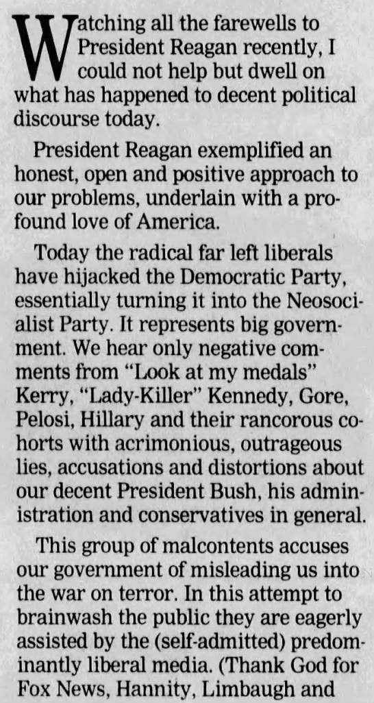 "Today the radical far left liberals have hijacked the Democratic Party, essentially turning it into the Neosocialist Party."