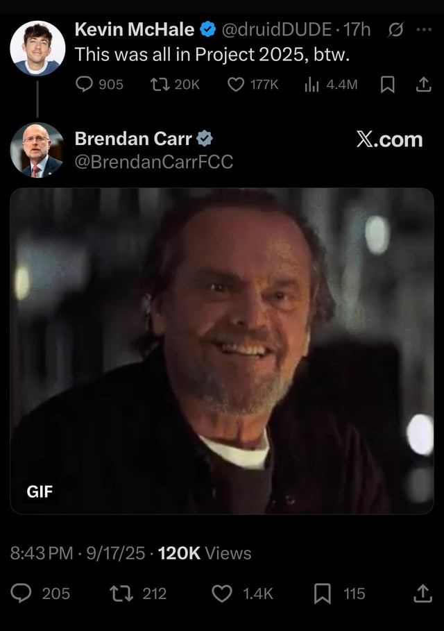 FCC Chair Brendan Carr admits following Project 2025 to Glee's Kevin McHale  : r/Fauxmoi