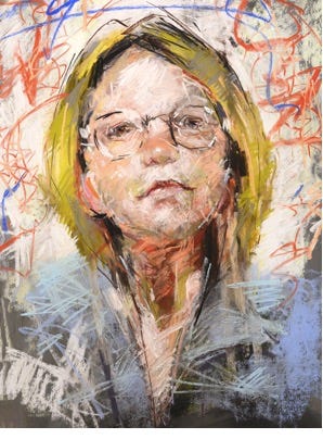 A painting of a person with glasses

Description automatically generated