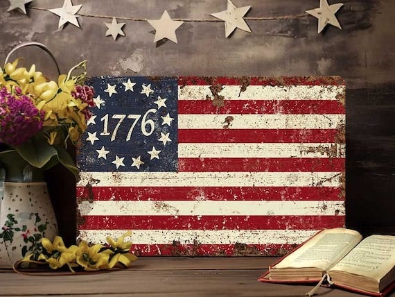 Primitive Fourth of July Decor - Betsy Ross 13 Star 1776 American Flag Sign  - Independence Day Patriotic Colonial Decoration - Outdoor Porch - Etsy