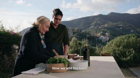 Making pesto in Liguria, Italy