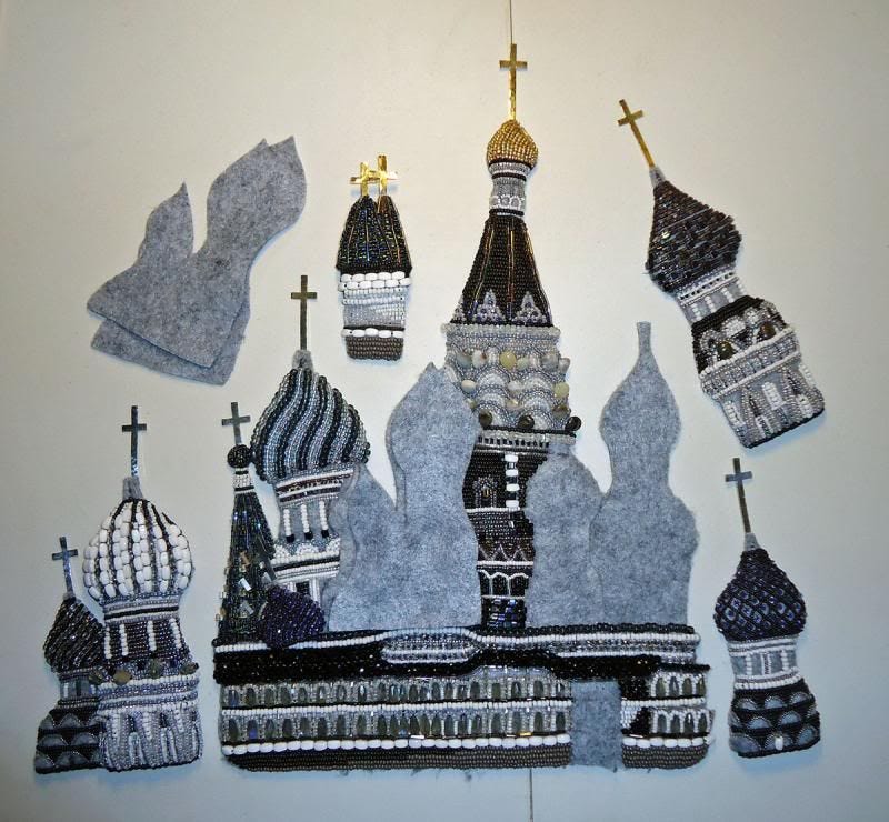 beaded St. Basils Cathedral Moscow Russian art Beadwork bead embroidery artist painting beaded St. Basils Cathedral Moscow Russian art Beadwork bead embroidery artist painting