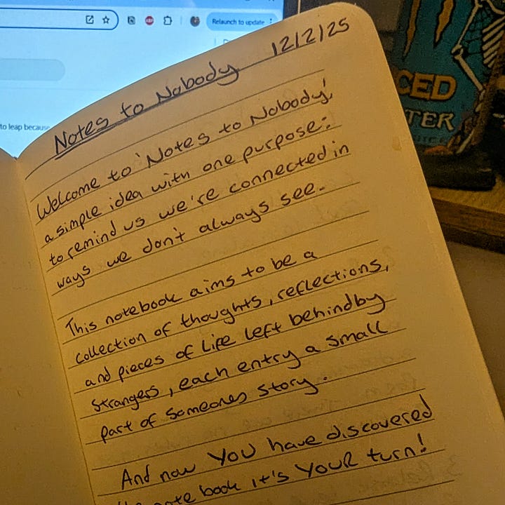 A red notebook entitled "Notes to Nobody"