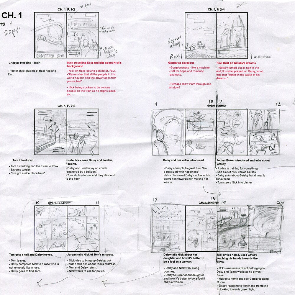 Thumbnail drawings for The Great Gatsby: A Graphic Novel Adaptation