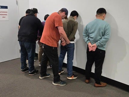 Four cruise ship crew members are arrested by US Customs & Border Protection officers at Port Everglades, Florida on April 20, 2026 (CBP photo) Four cruise ship crew members are arrested by US Customs & Border Protection officers at Port Everglades, Florida on April 20, 2026 (CBP photo)