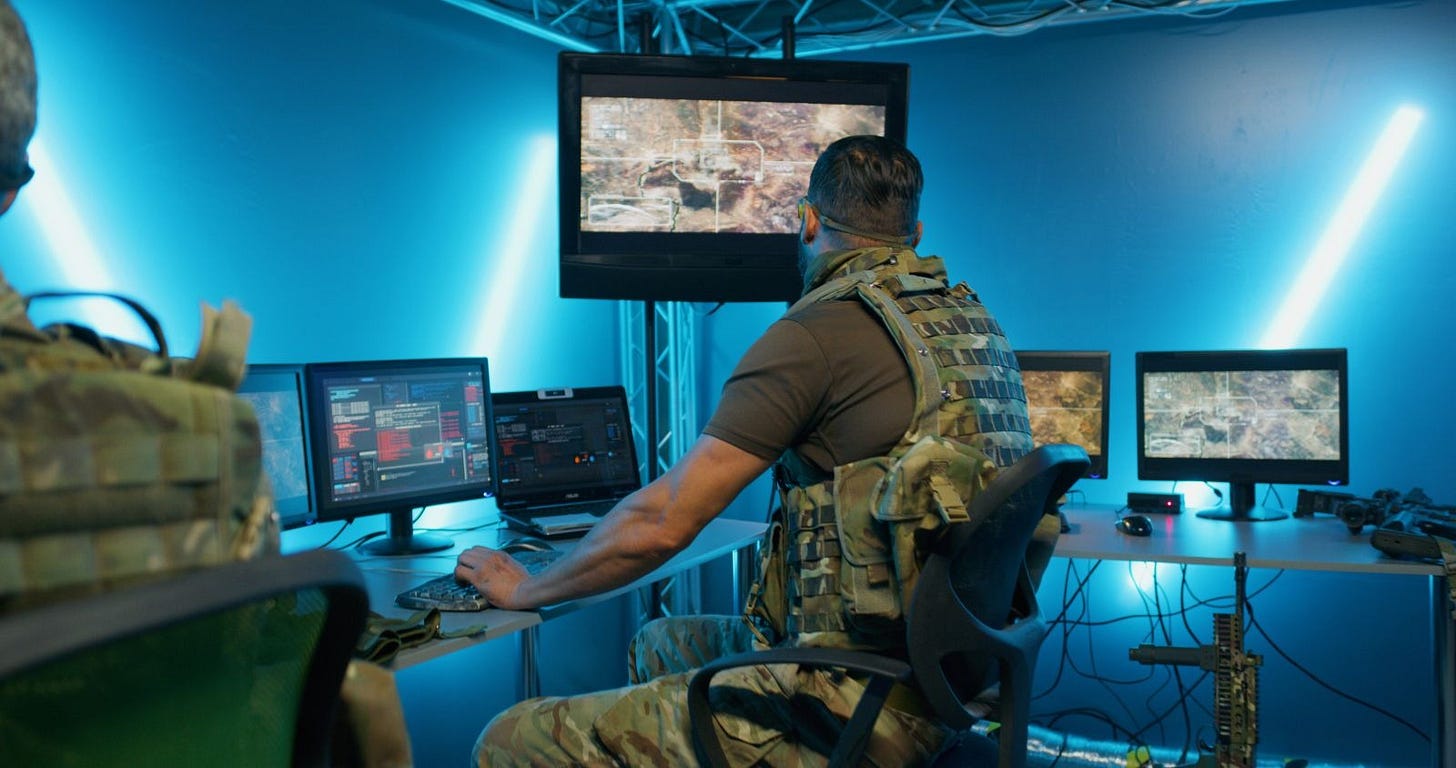 A high-tech operations center with multiple monitors displaying AI-driven battlefield analytics, surveillance data, and strategic military insights. Analysts work in the dimly lit room, reviewing intelligence reports generated by AI systems. The scene reflects the increasing role of AI agents in modern warfare and cybersecurity. A high-tech operations center with multiple monitors displaying AI-driven battlefield analytics, surveillance data, and strategic military insights. Analysts work in the dimly lit room, reviewing intelligence reports generated by AI systems. The scene reflects the increasing role of AI agents in modern warfare and cybersecurity.