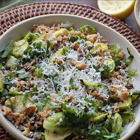 Roasted Brussels Sprout & Farro Salad with Lemon-Tahini Sauce