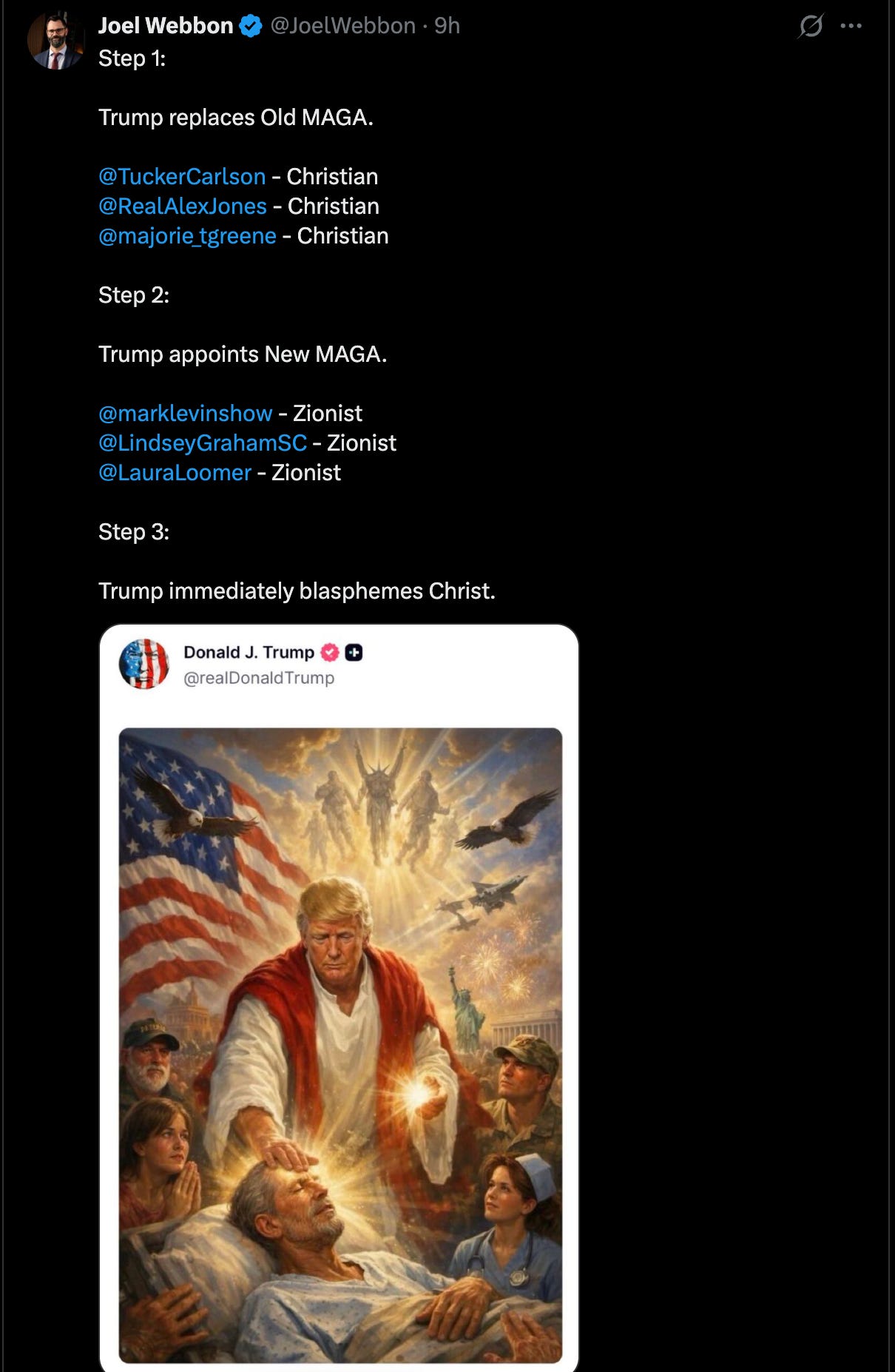 Shitcreep Webbon again: I genuinely believe Trump is currently demon possessed.