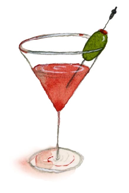 illustration of a glass of vermouth with an olive on a cocktail stick illustration of a glass of vermouth with an olive on a cocktail stick