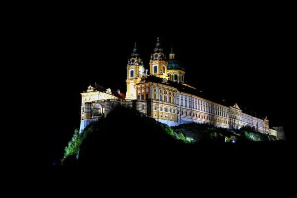 Austrian Melk Abbey at Night Illumination. Art Prints, Posters & Puzzles  from Fine Art Storehouse