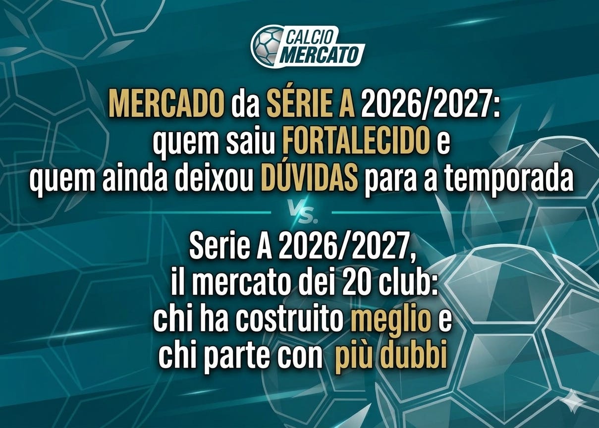 Mercado da Série A 2026/2027: quem saiu fortalecido e quem ainda deixou dúvidas para a temporada / Serie A 2026/2027, il mercato dei 20 club: chi ha costruito meglio e chi parte con più dubbi