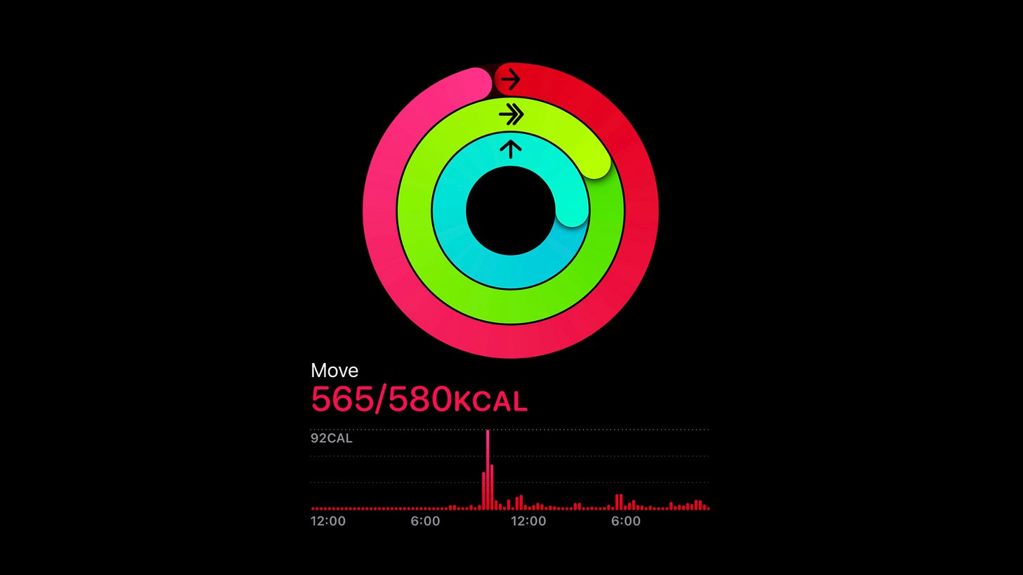 Apple move ring with 15KCal left to burn before closing the Move ring