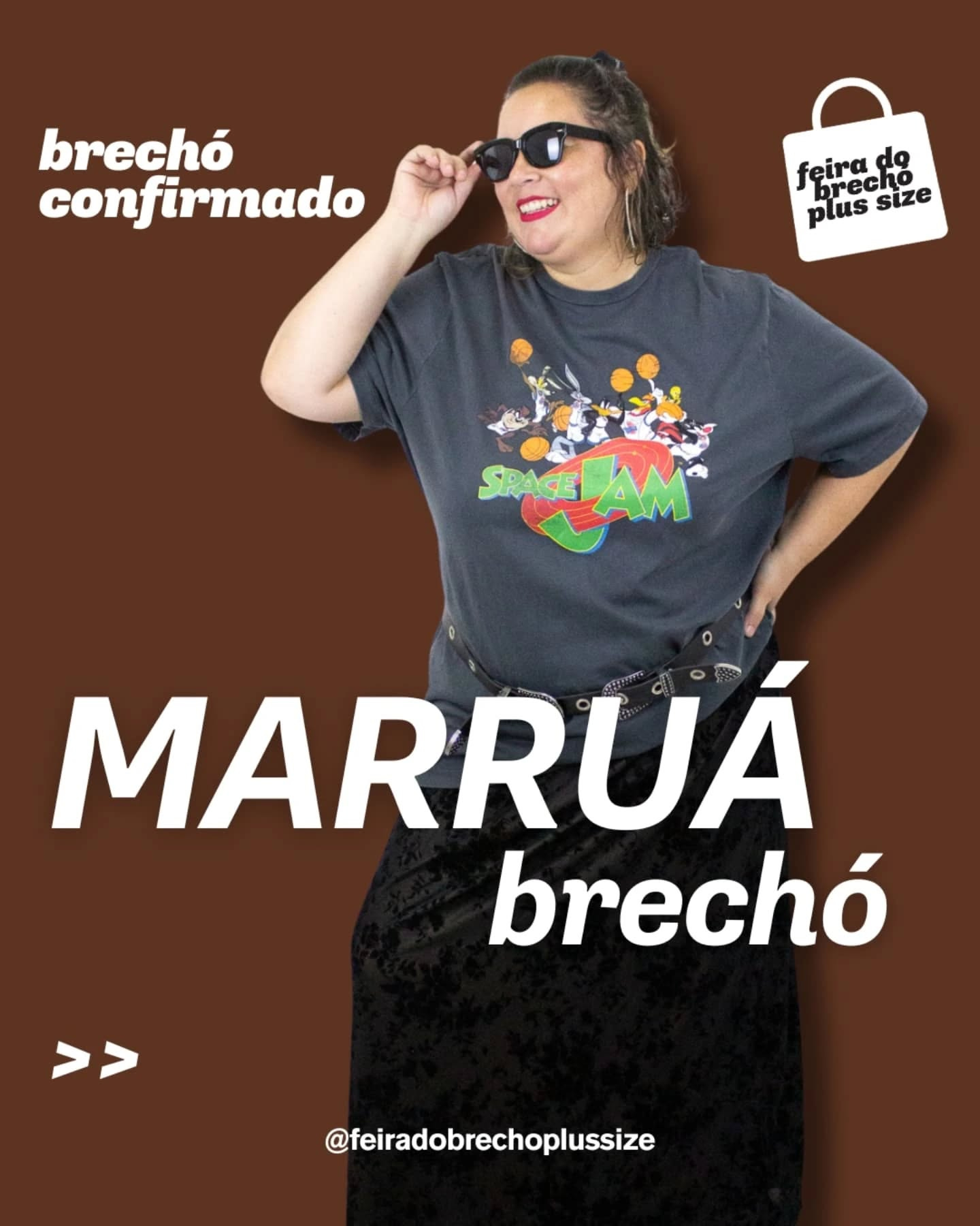 Pode ser uma imagem de 1 pessoa e texto que diz "brechó conj firmado feiraho da feira plussize p us brecho size plus SPACELAM AM" MARRUÁ brechó >> @teiradobrechoplussize"