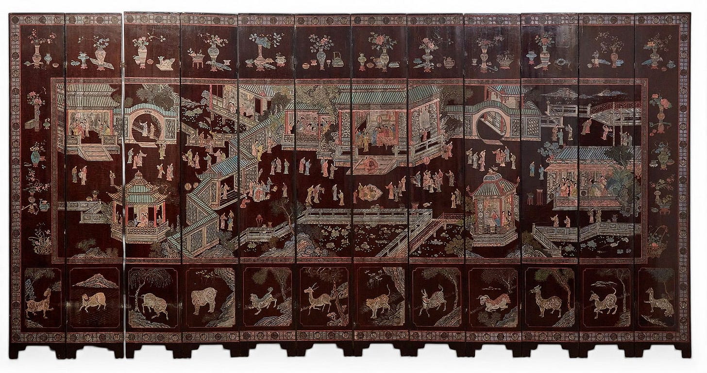 A twelve panel Chinese coromandel lacquer floor screen, 18th/19th century