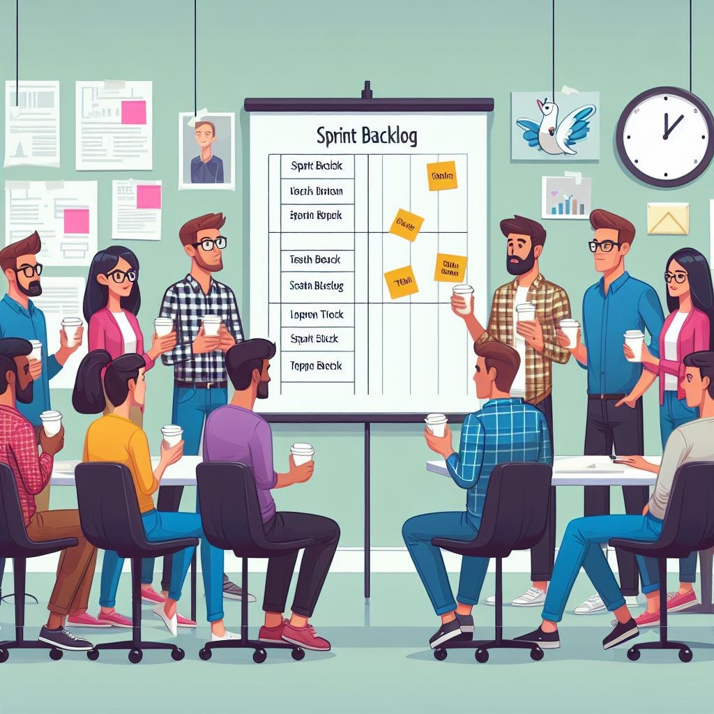 fais moi une représentation d'un daily scrum avec des personnages humains