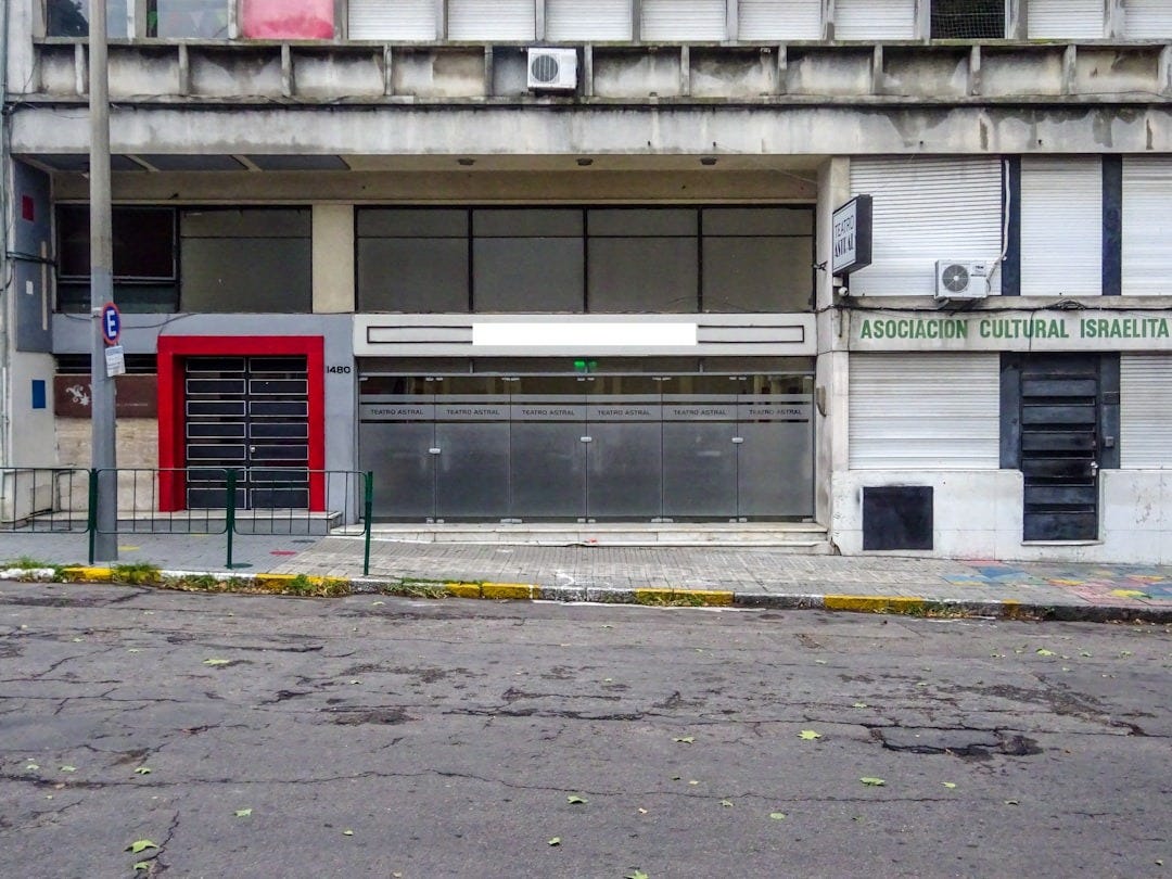 Teatro astral building facade with closed shutters