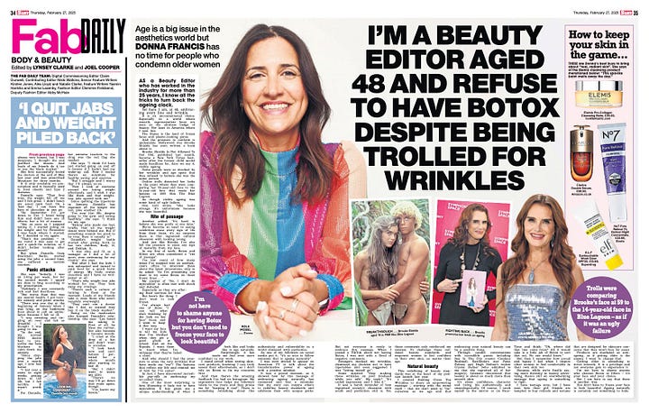 A gallery showcasing Beauty Editor, Donna Francis' work. Her first Dear Donna column for Company Magazine. A picture of her wearing a gold sequinned dress in front of a step and repeat board at a No7 HELLO! magazine event in New York. A PDF of a double page spread of her in The Sun newspaper and pictures of her leaving cards from magazines like Company, InSyle, CosmoGIRL! and Boots Health & Beauty. . 