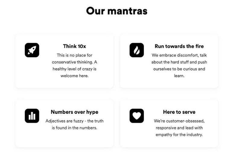 Mr Yum’s values or ‘mantras’ as listed on their website.
