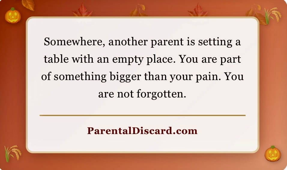 Thanksgiving card for parents facing the holidays in silence.