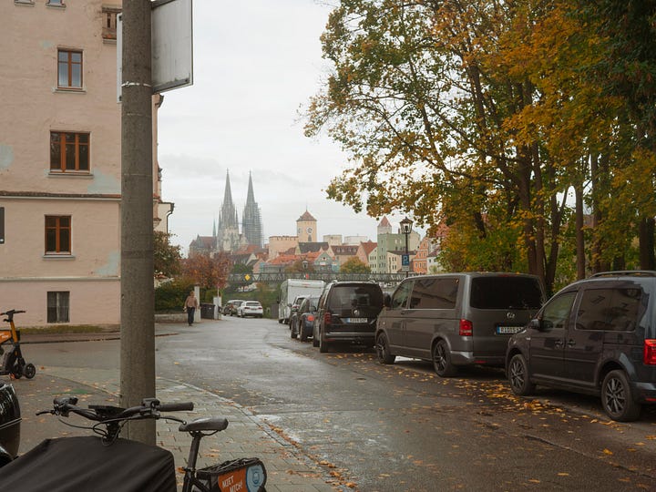 Regensburg's islands in the Danube and TS Regensburg.