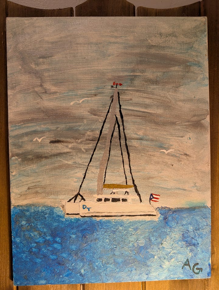Two sailboat paintings on canvases